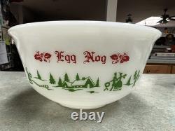 Hazel Atlas Milk Glass Egg Nog Punch Bowl Set 6 Cups & 1 Bowl Circa 1950's Xmas