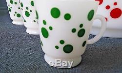 Hazel Atlas Red Polka Dot Punch Bowl Set With 6 Green Polka Dot Mugs