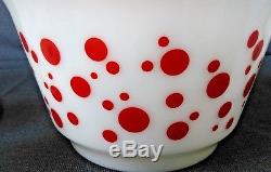 Hazel Atlas Red Polka Dot Punch Bowl Set With 6 Green Polka Dot Mugs