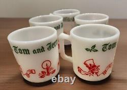 Hazel Atlas Tom Jerry Punch Bowl Set 10 Mugs Glass Holiday Egg Nog Footed