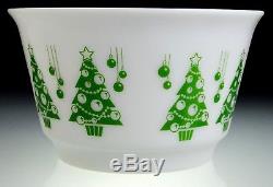 Hazel Atlas Vintage Christmas Tree Punch Bowl & 4-Green Polka Dot Mugs