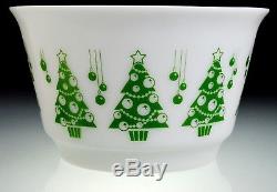 Hazel Atlas Vintage Christmas Tree Punch Bowl & 4-Green Polka Dot Mugs