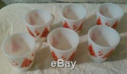 Hazel Atlas Vtg. Punch/Eggnog Bowl Set Green/Red Christmas Trees Mugs Milk Glass