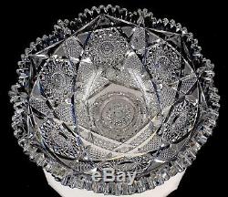 Hc Fry Empire Co Abp Brilliant Cut Glass Argo Pattern 12 Punch Bowl & Base 1900