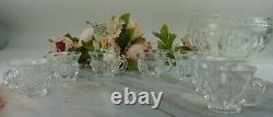 Heavy Crystal Glass Large Punch Bowl with Underplate with 7 Punch Cups