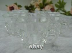 Heavy Crystal Glass Large Punch Bowl with Underplate with 7 Punch Cups