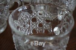 Heavy Vintage L E SMITH pressed glass punch bowl SET -18 pieces