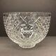 Heavy crystal punch bowl crosshatch pattern fluted rim shield cartouche