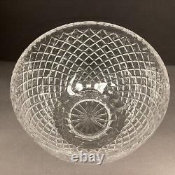 Heavy crystal punch bowl crosshatch pattern fluted rim shield cartouche