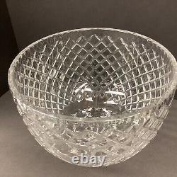 Heavy crystal punch bowl crosshatch pattern fluted rim shield cartouche