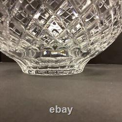 Heavy crystal punch bowl crosshatch pattern fluted rim shield cartouche