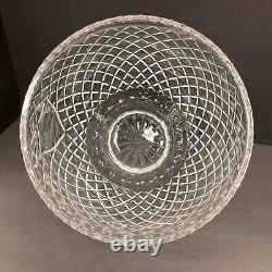 Heavy crystal punch bowl crosshatch pattern fluted rim shield cartouche