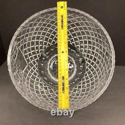 Heavy crystal punch bowl crosshatch pattern fluted rim shield cartouche