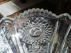 Heisey BEADED PANEL SUNBURST Punch Bowl + Pedestal +14 punch cups MINT 1897-1912