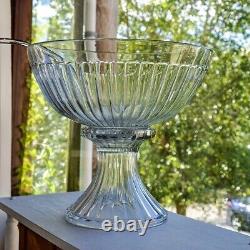 Heisey Banded Flute Glass Punch Bowl With Stand Nice Condition