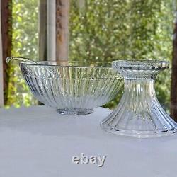 Heisey Banded Flute Glass Punch Bowl With Stand Nice Condition