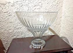 Heisey Banded Flute Glass Punch Bowl With Stand Nice Condition