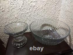 Heisey Banded Flute Glass Punch Bowl With Stand Nice Condition