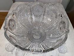 Heisey Beaded Panel Sunburst Punch Bowl Set 15 pcs