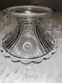 Heisey Beaded Panel Sunburst Punch Bowl Set 15 pcs