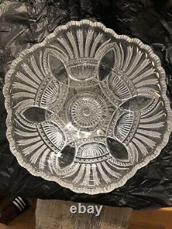 Heisey Brilliant Deep Cut Large 2 Pc Glass Punch Bowl & Pedestal Stand. Amazing