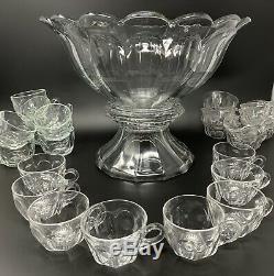 Heisey COLONIAL CLEAR 2 Piece Punch Bowl With Stand 14x11 & 23 Cups (8 Heisey)