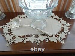 Heisey Colonial Punch Bowl STERLING SILVER LADLE + PAIR CUT CRYSTAL CANDLE STXS