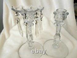Heisey Colonial Punch Bowl STERLING SILVER LADLE + PAIR CUT CRYSTAL CANDLE STXS