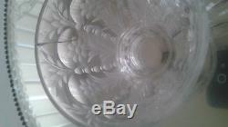 Heisey Elegant Glass Daisy & Leaves Etched Punch Bowl & Cups