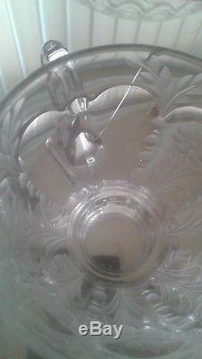 Heisey Elegant Glass Daisy & Leaves Etched Punch Bowl & Cups