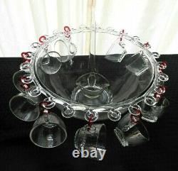 Heisey Glass Clear Lariat Blown Punch Bowl, 11 Cups, 11 Hooks, Ladle, 24 pc. Set