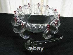 Heisey Glass Clear Lariat Blown Punch Bowl, 11 Cups, 11 Hooks, Ladle, 24 pc. Set