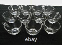 Heisey Glass Clear Lariat Blown Punch Bowl, 11 Cups, 11 Hooks, Ladle, 24 pc. Set