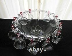 Heisey Glass Clear Lariat Blown Punch Bowl, 11 Cups, 11 Hooks, Ladle, 24 pc. Set