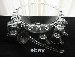 Heisey Glass Clear Lariat Blown Punch Bowl, 11 Cups, 11 Hooks, Ladle, 24 pc. Set