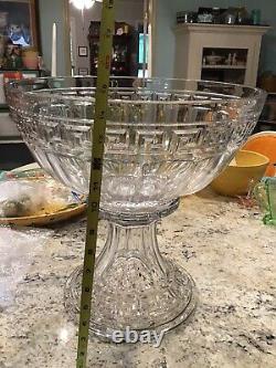 Heisey Glass Greek Key Crystal Punch Bowl & Stand & 13 Punch Cups Marked Heisey