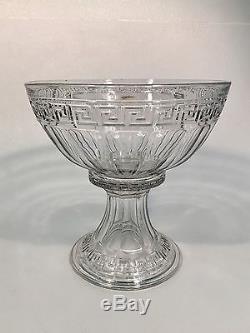 Heisey Glass Greek Key Crystal Punch Bowl With Stand & 24 Punch Cups Signed