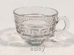 Heisey Glass Greek Key Crystal Punch Bowl With Stand & 24 Punch Cups Signed