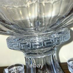 Heisey Glass Greek Key Punch Bowl, Stand And 7 Cups