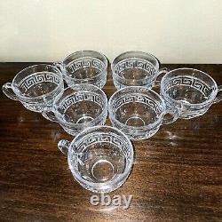 Heisey Glass Greek Key Punch Bowl, Stand And 7 Cups