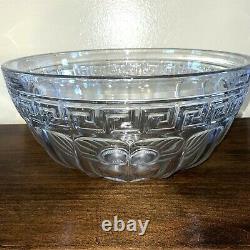 Heisey Glass Greek Key Punch Bowl, Stand And 7 Cups