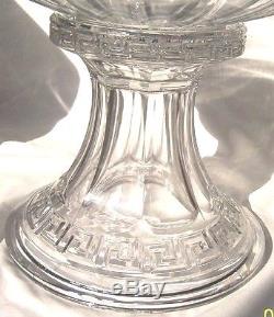 Heisey Greek Key Crystal 14-3/4 Diameter Punch Bowl & Footed Stand Base-signed