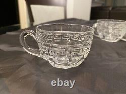 Heisey Greek Key Punch Bowl Pedestal Cups Ladle MARKED with H