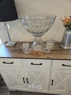 Heisey Greek Key Punch Bowl. Stand & Ladle. No cups