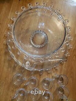 Heisey Lariat Large Punch Bowl Underplate, Ladel, 8 Cups