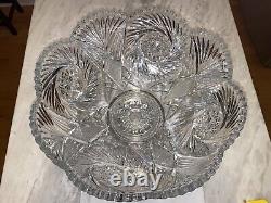 Heisey Punch Bowl On Tall Pedestal Pinwheel and Fan Pattern