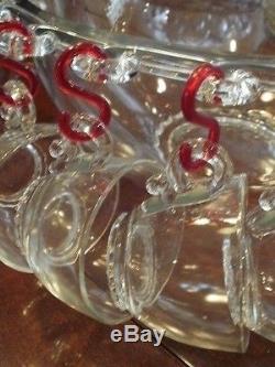 Heisiey LARIAT PUNCHBOWL 28 pc Lger SET 24 cups RED Hooks INVENTORY MARKDOWN