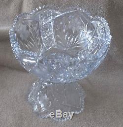 Hoare American Brilliant Period Cut Glass Crystal Punch Bowl & Base- Daisies
