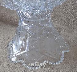 Hoare American Brilliant Period Cut Glass Crystal Punch Bowl & Base- Daisies