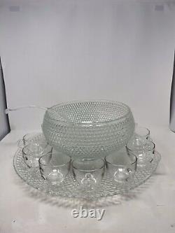 Hobnail Punch Bowl And Underplate by Smith Glass Ladle & 9 Cups by Federal Glass